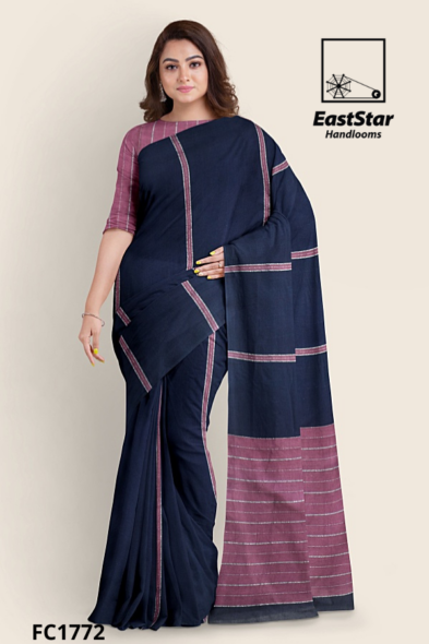 Navy Blue Handloom Cotton Saree FC1772
