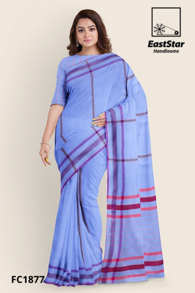 Sky-blue Purple Handloom Cotton Saree FC1877