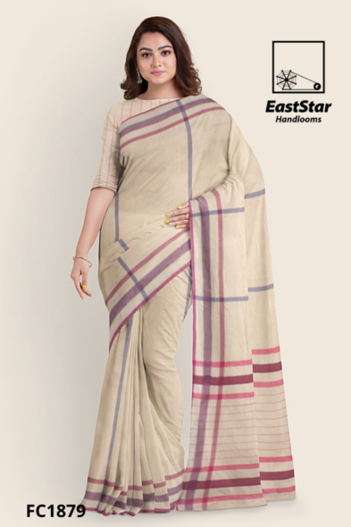 Beige Cream Handloom Cotton Saree FC1879