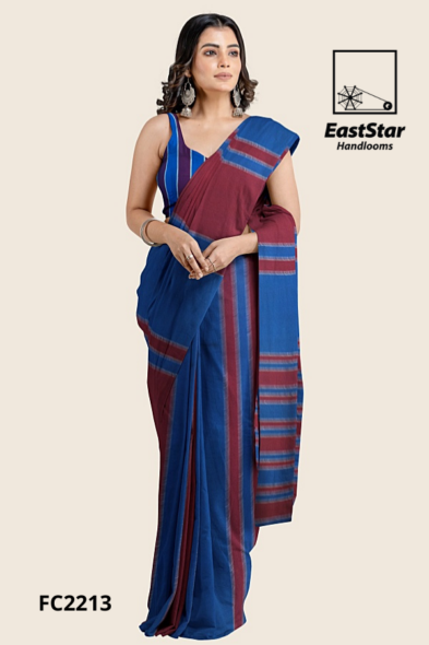 Blue Maroon Handloom Cotton Saree FC2213 Blue Maroon Handloom Cotton Saree FC2213