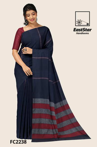 Navy Blue Handloom Cotton Saree FC2238 Navy Blue Handloom Cotton Saree FC2238