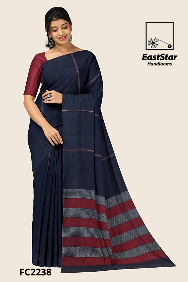 Navy Blue Handloom Cotton Saree FC2238 Navy Blue Handloom Cotton Saree FC2238