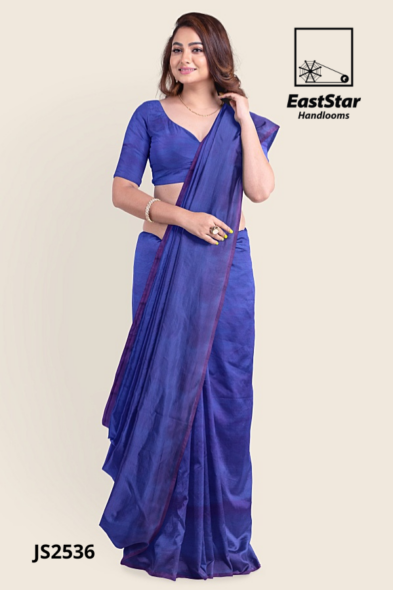 Purple Blue Handloom Silk Saree JS2536