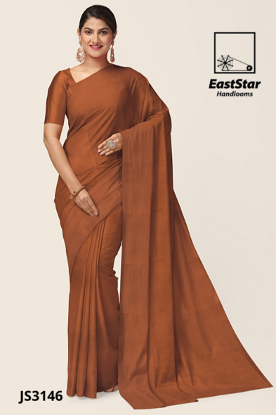 Rust Solid Handloom Silk Saree JS3146