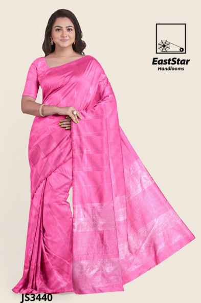 Bright Pink Handloom Silk Saree JS3440