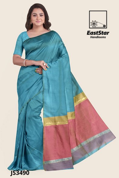 Teal Blue Handloom Silk Saree JS3490