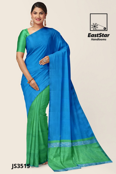 Blue Green Handloom Silk Saree JS3515