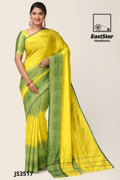 Yellow Green Handloom Silk Saree JS3517