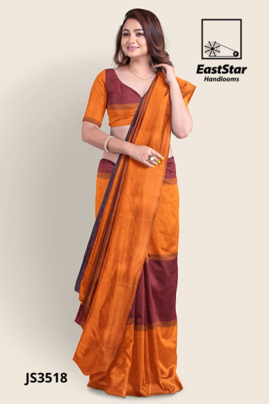 Mustard Maroon Handloom Silk Saree JS3518