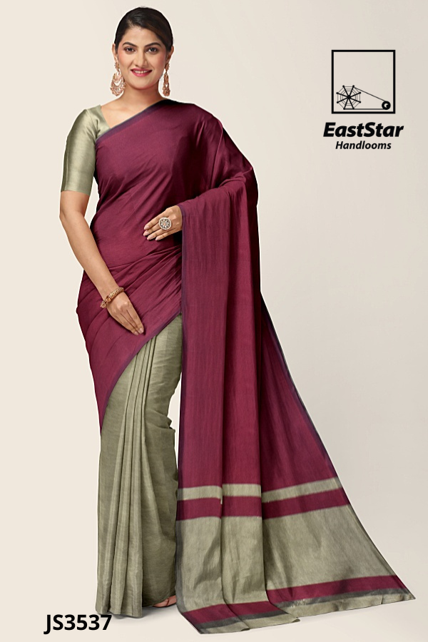 Maroon Sage Grey Handloom Silk Saree JS3537 Maroon Sage Grey Handloom Silk Saree JS3537