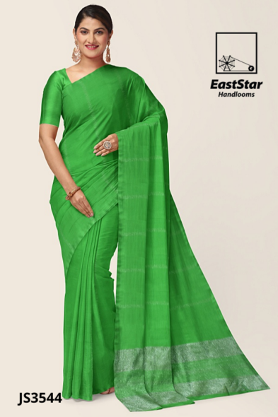 Bright Green Handloom Silk Saree JS3544