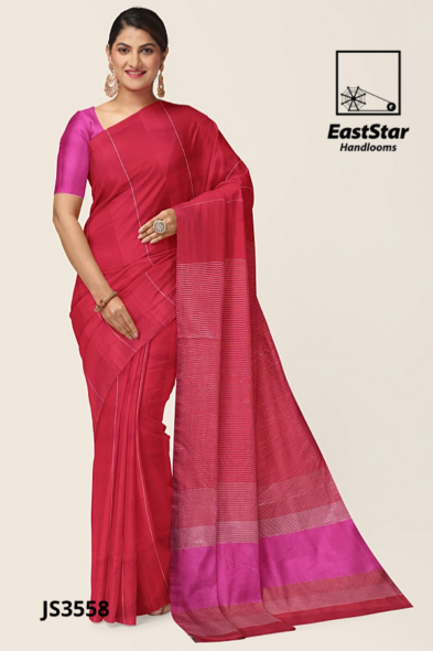 Reddish Pink Handloom Silk Saree JS3558