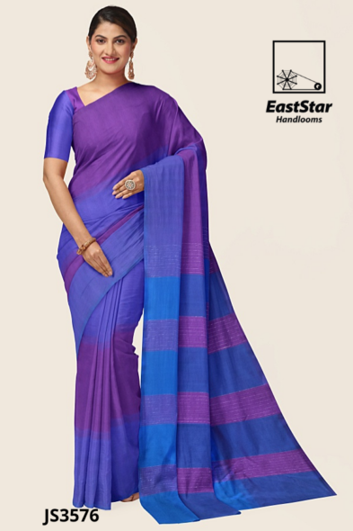Ombre Purple Blue Handloom Silk Saree JS3576