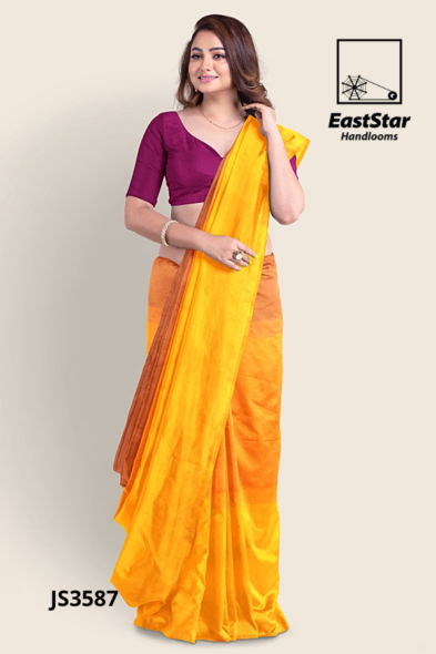 Yellow Orange Handloom Silk Saree JS3587