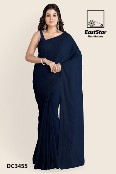Navy Blue Handloom Cotton Saree DC3455