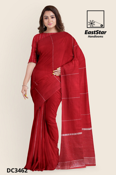Deep Red Handloom Cotton Saree DC3462