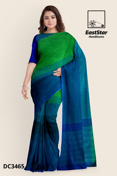 Green &Teal Blue  Handloom Cotton Saree DC3465