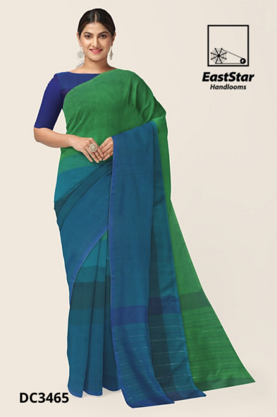 Green &Teal Blue  Handloom Cotton Saree DC3465