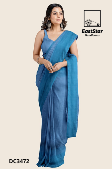 Solid Teal Blue Handloom Cotton Saree DC3472