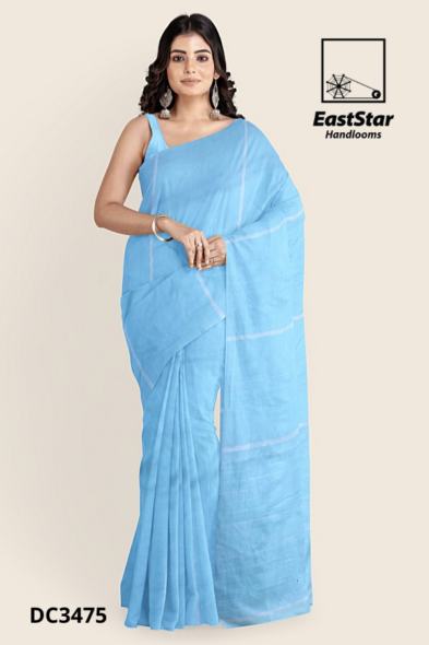 Light Blue Handloom Cotton Saree DC3475