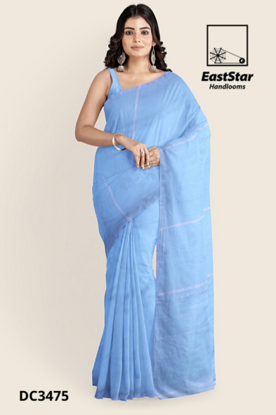 Light Blue Handloom Cotton Saree DC3475