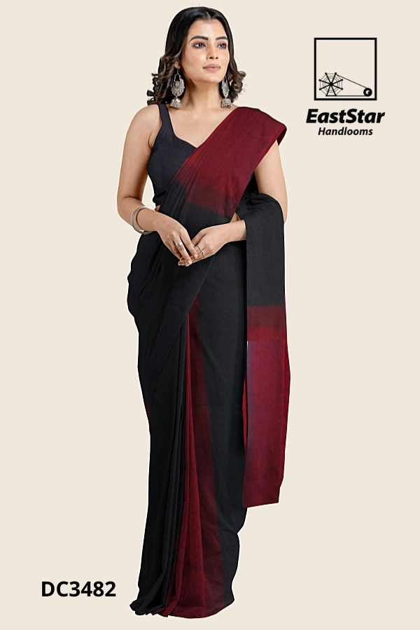 Black maroon Handloom Cotton saree DC3482