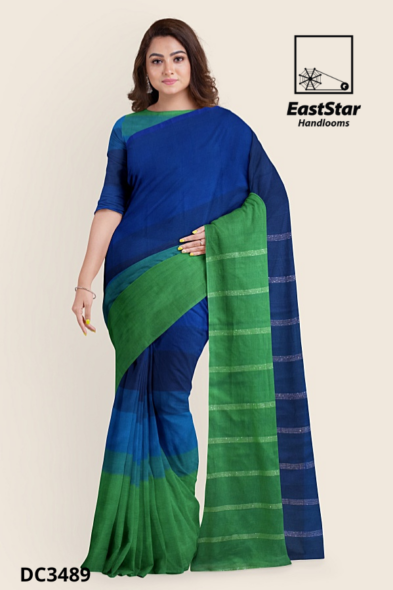 Blue Green Handloom Cotton Saree DC3489