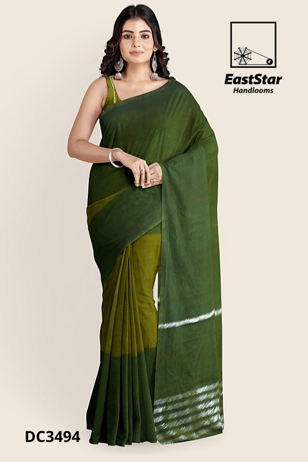 Two tone green Handloom Cotton Saree DC3494