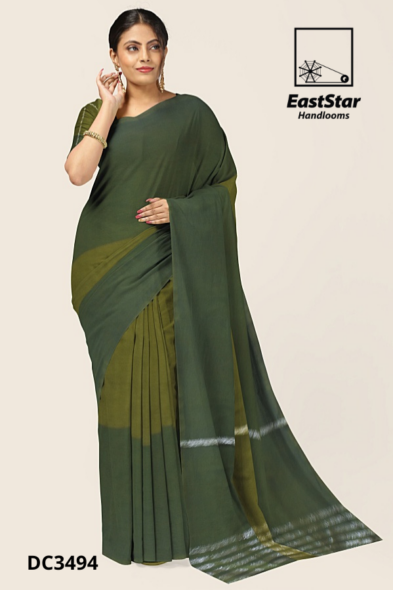Two tone green Handloom Cotton Saree DC3494