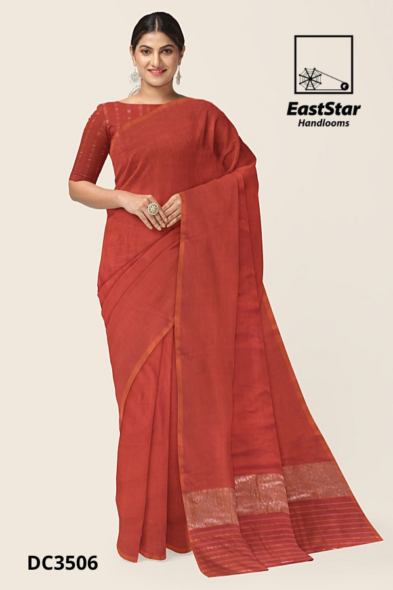 orange Handloom Cotton saree DC3506