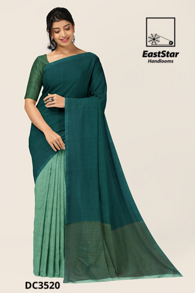 Teal Handloom Cotton Saree DC3520