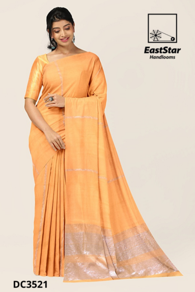 Light Orange Handloom Cotton Saree DC3521