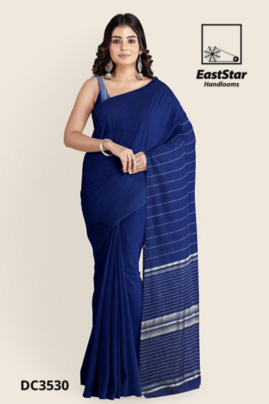 Deep Blue Handloom Cotton Saree DC3530