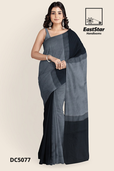 Grey black Handloom Cotton Saree DC5077