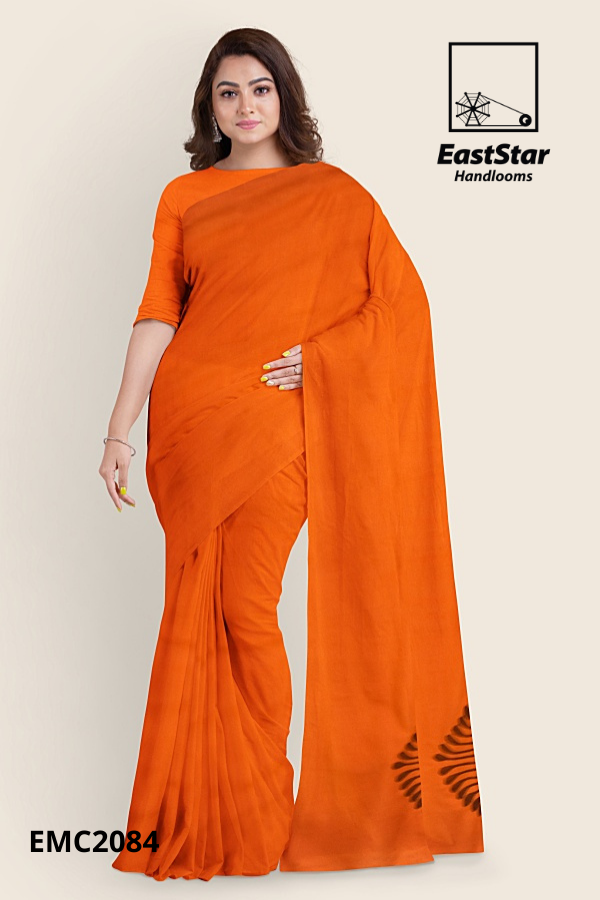 Bright Orange Handloom Embroidery Cotton Saree EMC2084 Bright Orange Handloom Embroidery Cotton Saree EMC2084
