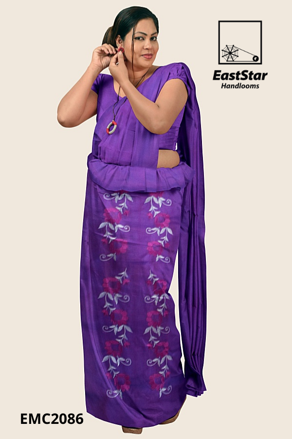 Purple Handloom Embroidery Cotton Saree EMC2086