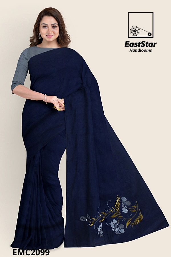 Navy Blue Handloom Embroidery Cotton Saree EMC2099 Navy Blue Handloom Embroidery Cotton Saree EMC2099