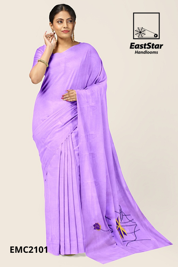 Lavender Handloom Embroidery Cotton Saree EMC2101