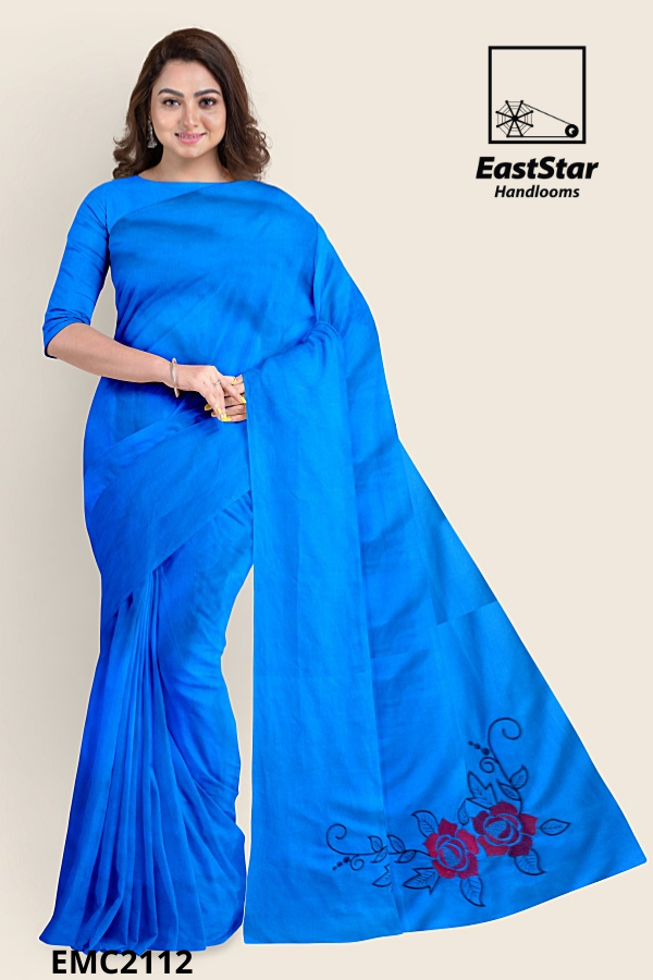 Royal Blue Handloom Embroidery Cotton Saree EMC2112 Royal Blue Handloom Embroidery Cotton Saree EMC2112