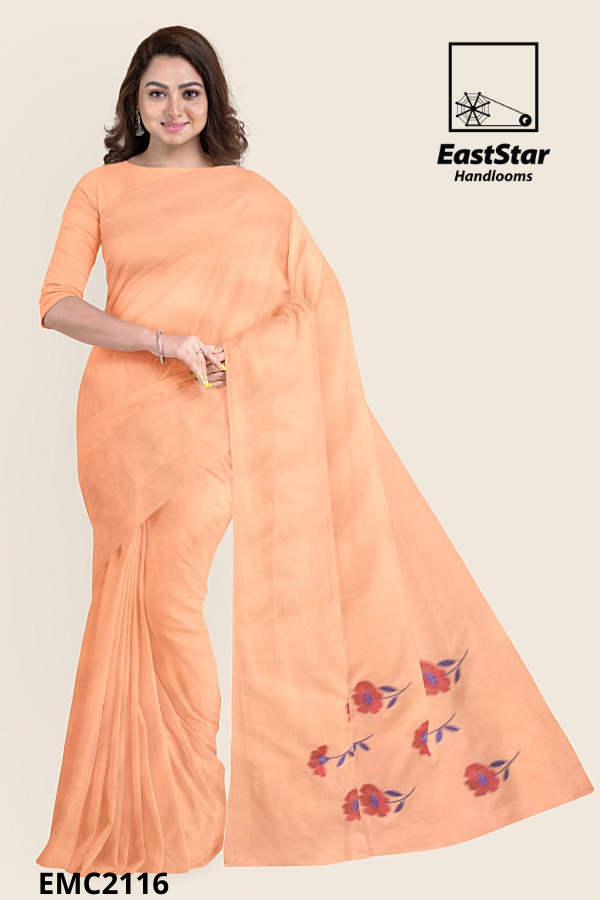 Peach Handloom Embroidery Cotton Saree EMC2116 Peach Handloom Embroidery Cotton Saree EMC2116