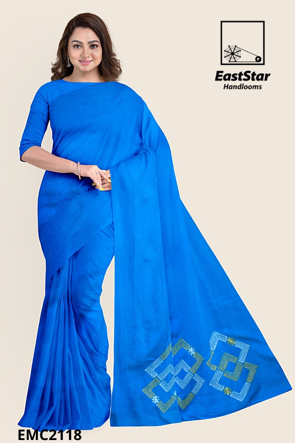 Blue Handloom Embroidery Cotton Saree EMC2118 Blue Handloom Embroidery Cotton Saree EMC2118