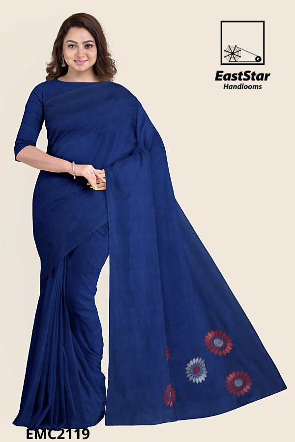 Deep Blue Handloom Embroidery Cotton Saree EMC2119 Deep Blue Handloom Embroidery Cotton Saree EMC2119