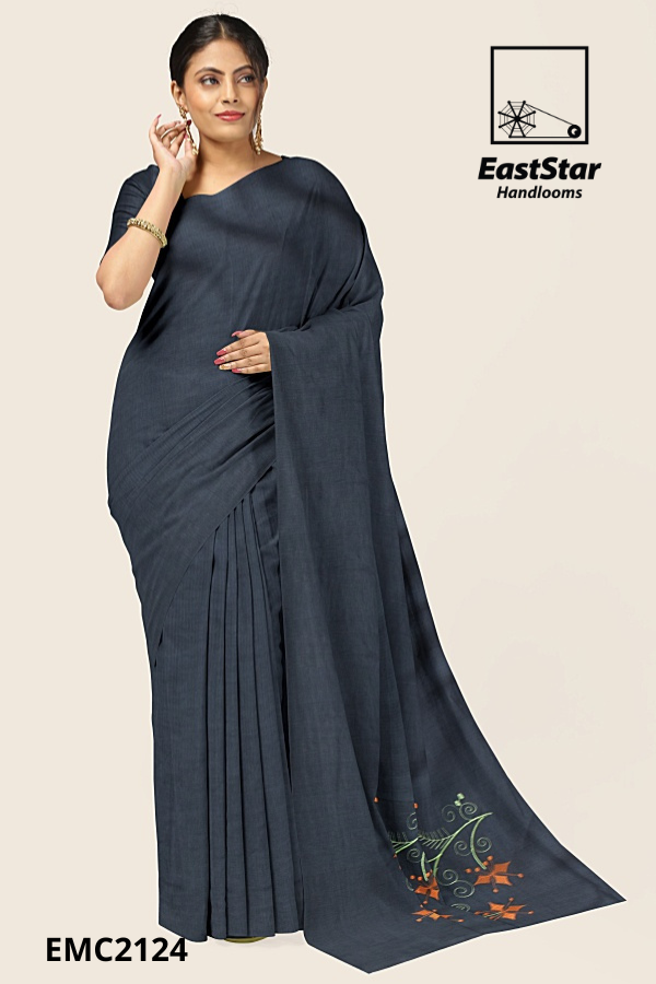 Slate Grey Handloom Embroidery Cotton Saree EMC2124 Slate Grey Handloom Embroidery Cotton Saree EMC2124