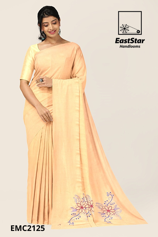 Peach Handloom Embroidery Cotton Saree EMC2125 Peach Handloom Embroidery Cotton Saree EMC2125