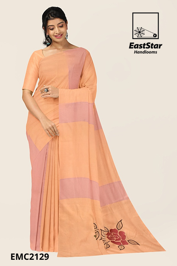 Peach Pastel Handloom Embroidery Cotton Saree EMC2129 Peach Pastel Handloom Embroidery Cotton Saree EMC2129