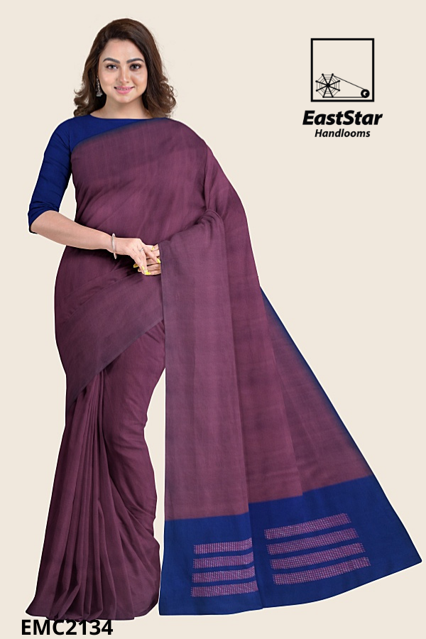 Dark Mauve Handloom Embroidery Cotton Saree EMC2134