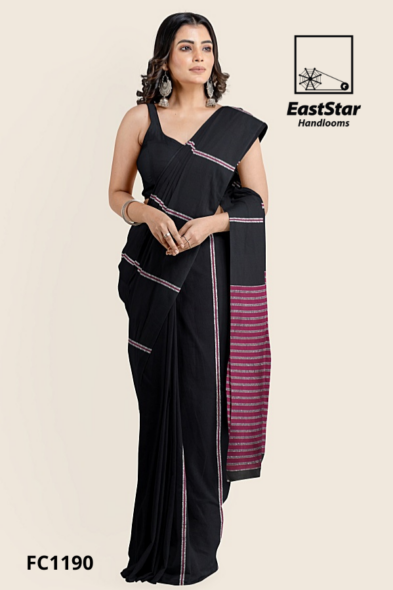 Black Handloom Cotton Saree FC1190
