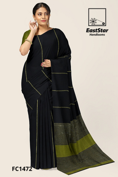 Black Handloom Cotton Saree FC1472