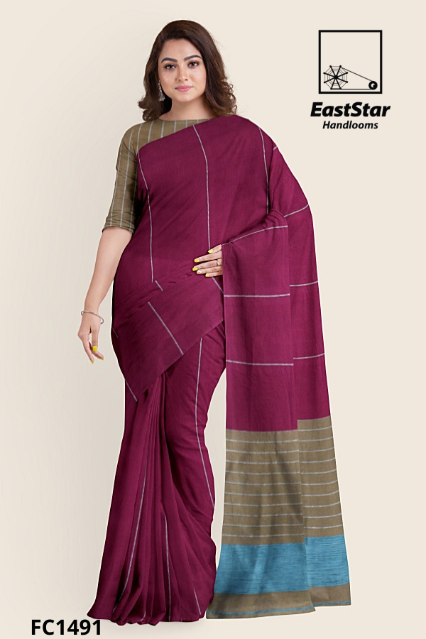 Magenta Handloom Cotton Saree FC1491