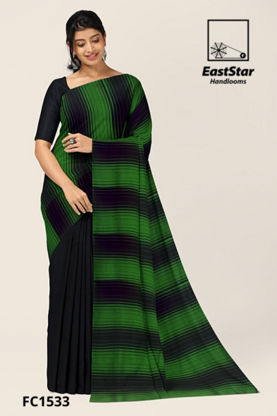 Black Green Handloom Cotton Saree FC1533